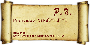 Preradov Nikétás névjegykártya